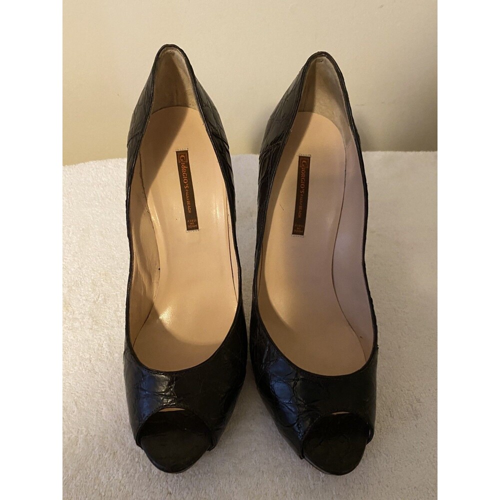 Giorgio Palm Beach Alligator Embossed Leather Black Peep Toe Pump Size 41 (10.5